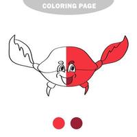 simple página para colorear. Ilustración vectorial de cangrejo de dibujos animados - libro para colorear vector