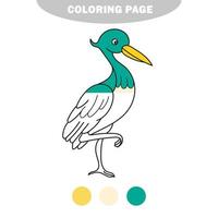 simple página para colorear. Ejemplo lindo del pájaro del colorante de la historieta. cigüeña, garza vector