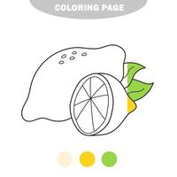 simple página para colorear. Ilustración de dibujos animados de libro para colorear de limón divertido vector
