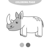 simple página para colorear. lindo rinoceronte. vector de personaje de dibujos animados lindo