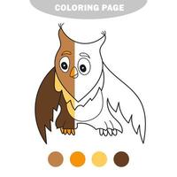 Simple coloring page. Colorless funny cartoon owl. Vector illustration.