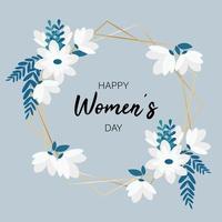 womens day gold frame banner with white flowers vector