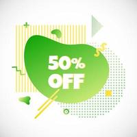 Modern liquid abstract special offer price sign UP TO 50 OFF text gradient flat style design fluid vector colorful vector illustration banner simple shape advertising big sale or clearance symbol.