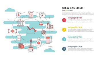 concepto de crisis de la industria del petróleo y el gas para banner de plantilla infográfica con información de lista de cuatro puntos vector