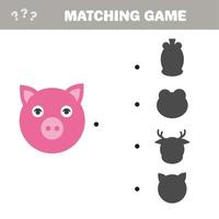 juego de combinación de sombras. ilustración vectorial de dibujos animados de cerdo lindo rosa vector