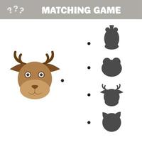 Shadow matching game. Cute little Deer, Find the correct shadow. vector