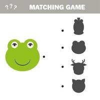 Shadow matching game. Frog - Find the Correct Shadow, Educational Kid Game vector