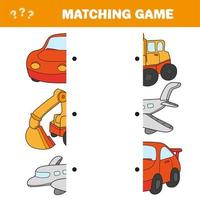 Cartoon Illustration of Preschool Education Activity with Matching Halves Game vector