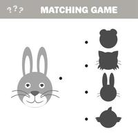 Shadow matching game. Hare with different shadows to find the correct one vector