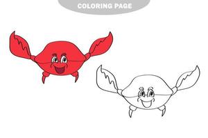 Simple coloring page. Vector illustration of Cartoon crab - Coloring book