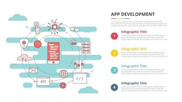 concepto de desarrollo de aplicaciones móviles para banner de plantilla infográfica con información de lista de cuatro puntos vector