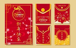 colección de tarjetas de bolsillo rojas de año nuevo chino vector