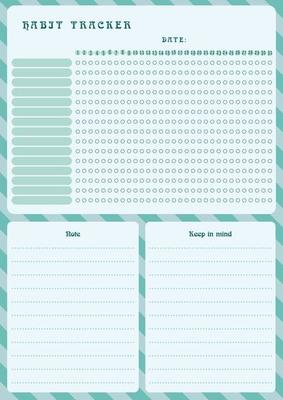 Habit Tracker, Notes, Reminders,  Template Blank notebook page A4