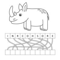esquema de página para colorear de dibujos animados lindo rinoceronte. ilustración vectorial, libro para colorear vector