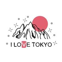 ilustración vectorial sobre el tema de Japón, Tokio para camiseta con cresta de montaña vector