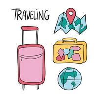 Hand drawn set of travel vector doodles
