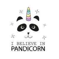 Pandicorn with rainbow mane on white - Cute panda vector