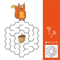 Help squirrel to find way to pinecone in the maze game vector