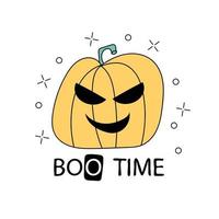 ilustración de halloween boo time con personaje de calabaza aterradora con ojos vector