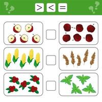 Learning mathematics, numbers - choose more, less or equal. Tasks for children