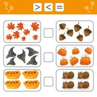 Learning mathematics, numbers - choose more, less or equal. Tasks for children vector