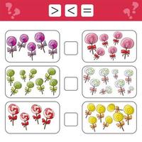 Learning mathematics, numbers - choose more, less or equal. Tasks for children vector