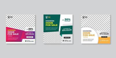 Set modern real estate square editable banner template. Minimalist design.Suitable for social media post and web internet ads. illustration with photo college. fashion sale social media post design vector