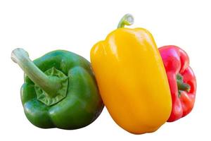 Yellow sweet pepper, red and green isolated on white background and clipping path. photo