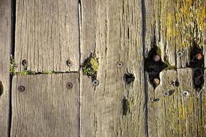 Close-up of brown weathered boardwalk planks background. photo