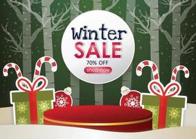 venta de temporada de invierno venta de vacaciones exhibición de productos y fondo vector