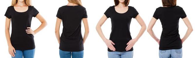 Two woman in black t-shirt cropped image front and rear view, t-shirt set, mockup tshirt blank photo