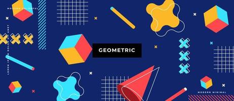 Memphis style geometric shapes, dots, lines colorful background. vector