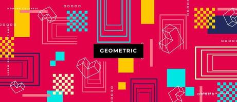 Memphis geometric background with abstract shapes. Graphic pattern, texture for poster, card, social media covers. Funky abstract memphis pattern. Geometry banner in retro style. vector