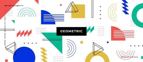 Abstract memphis geometric shapes on white background. Design elements in 80s memphis geometric style. Geometry banner in retro style.