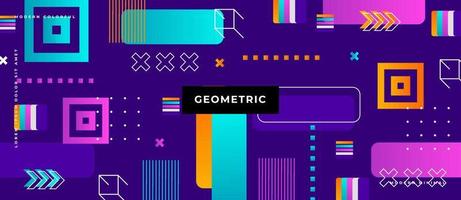 Background in the style of the 80s with multicolored geometric shapes on the purple background. Illustration for hipsters Memphis style. vector