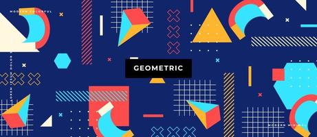 Colorful abstract geometric mamphis style, Trend gradient flowing 3d shapes, lines. dots background. vector