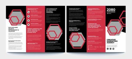 Corporate business trifold brochure template. Modern, Creative and Professional tri fold brochure vector design. Simple and minimalist promotion layout with red and black color.