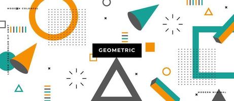 Motion Geometric seamless pattern in 80s memphis style. Isometric geometric 3D shapes. Trendy retro white background vector