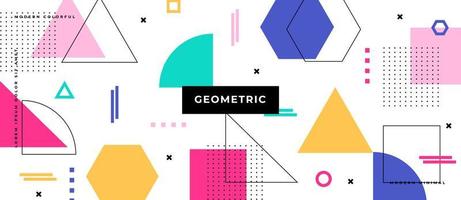 Geometric Seamless Pattern, memphis styles shapes, polygon shape, dots, lines on white background. vector