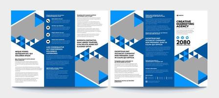 Plantilla de folleto tríptico de negocios corporativos. Diseño de vector de folleto tríptico moderno, creativo y profesional. Diseño de promoción simple y minimalista con color azul.