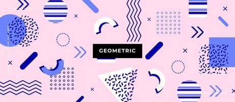 Geometric background with geometric shapes and curves, dot, line pattern with trendy Memphis fashion style 80s-90s. vector