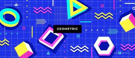 Abstract geometrical background. Modern geometric shapes, funky minimal and memphis style square cards design. 80s retro pop backdrop wallpaper isolated vector illustration.