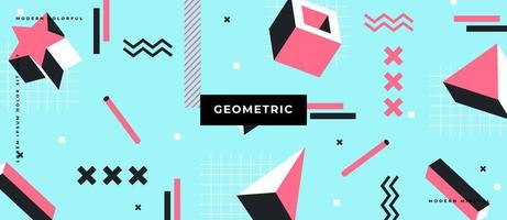 Geometric memphis seamless pattern in style of the 80s. Modern trendy background with 3d objects, lines, dots. vector