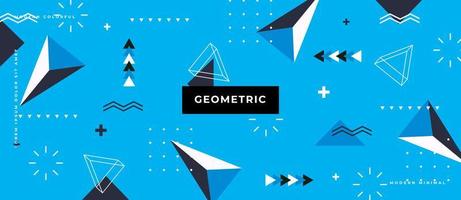 Abstract geometric elements memphis design. Motion triangle shape, dot, line in blue background. vector