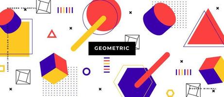 Geometric seamless pattern in 80s memphis style. Isometric geometric 3D shapes. Trendy retro background. vector