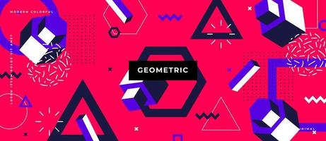 Geometric memphis seamless pattern in style of the 80s. Modern trendy background with 3d objects. vector