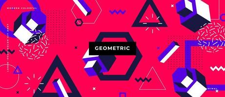 Geometric memphis seamless pattern in style of the 80s. Modern trendy background with 3d objects. vector