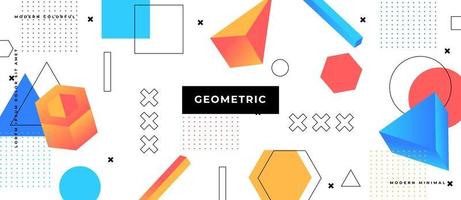 Geometric memphis seamless pattern in style of the 80s. Modern trendy background with 3d objects, motion shape background. vector