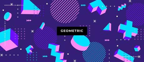 3d geometric seamless pattern in 80s memphis style. Isometric geometric shapes in different colors. Design for wrapping paper, promotional materials and fabrics. Vector illustration