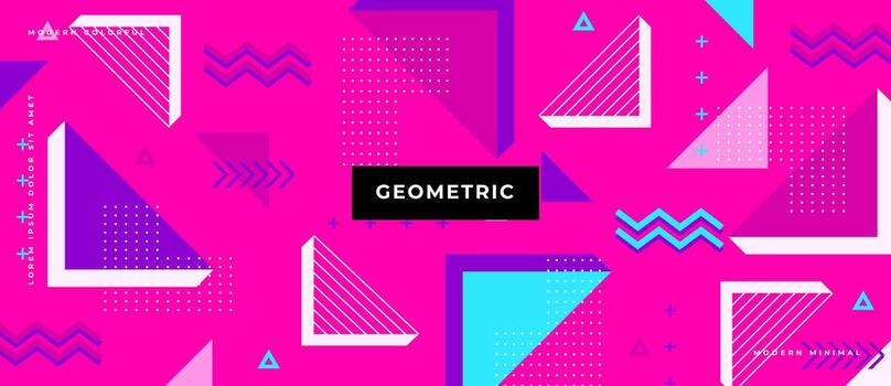 Background in the style of the 80s with multicolored geometric shapes, line, dot on the neon background. Illustration for hipsters Memphis style. vector